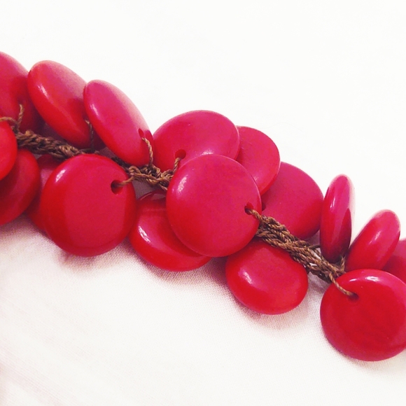 Vintage Red Coral Disk Adjustable Necklace - Picture 7 of 8
